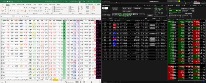Microsoft Excel consuming realtime market data beside Interactive Brokers Trader Workstation